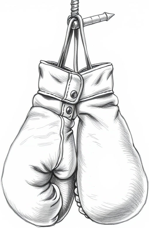 A pair of leather boxing gloves hanging from an iron hook.