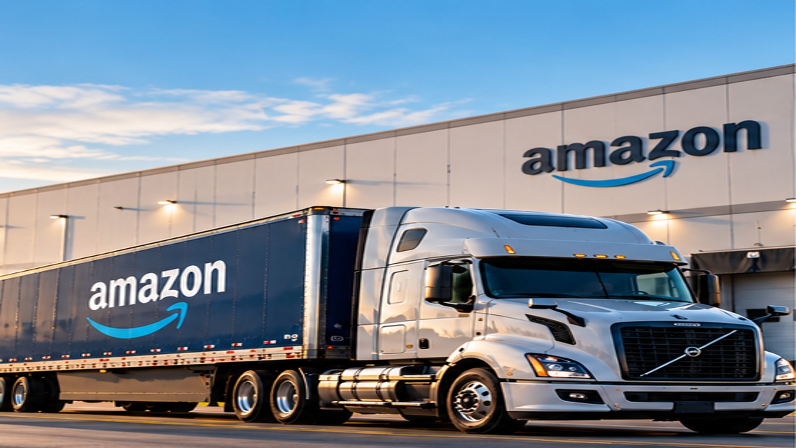 Amazon Relay semi truck at an Amazon logistics facility