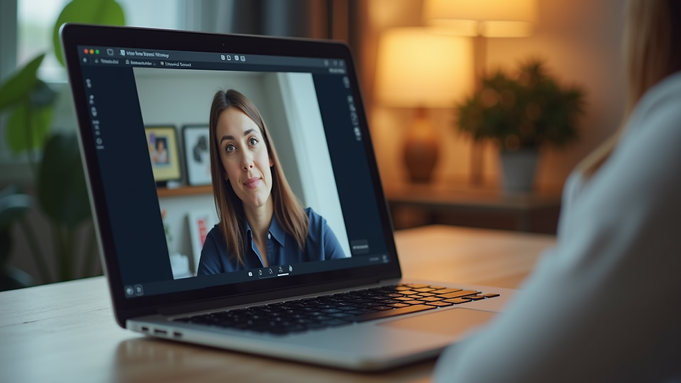 Close-up view of a laptop screen showing an online therapy session