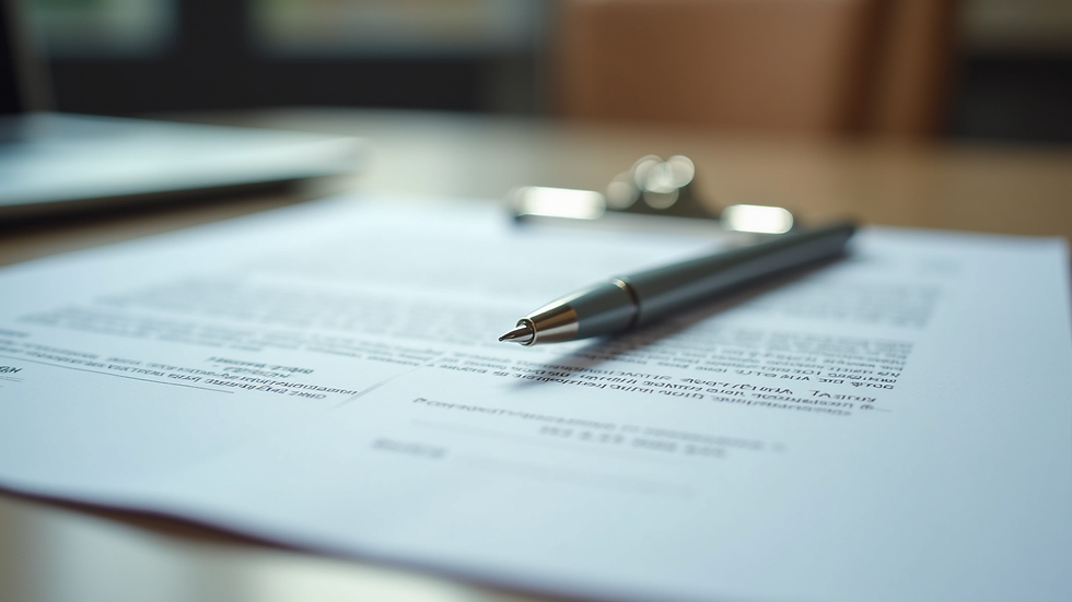 Close-up view of legal documents and a pen on a table