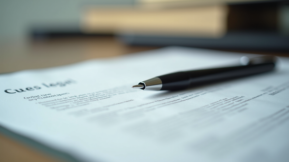 Close-up view of legal documents and a pen on a desk