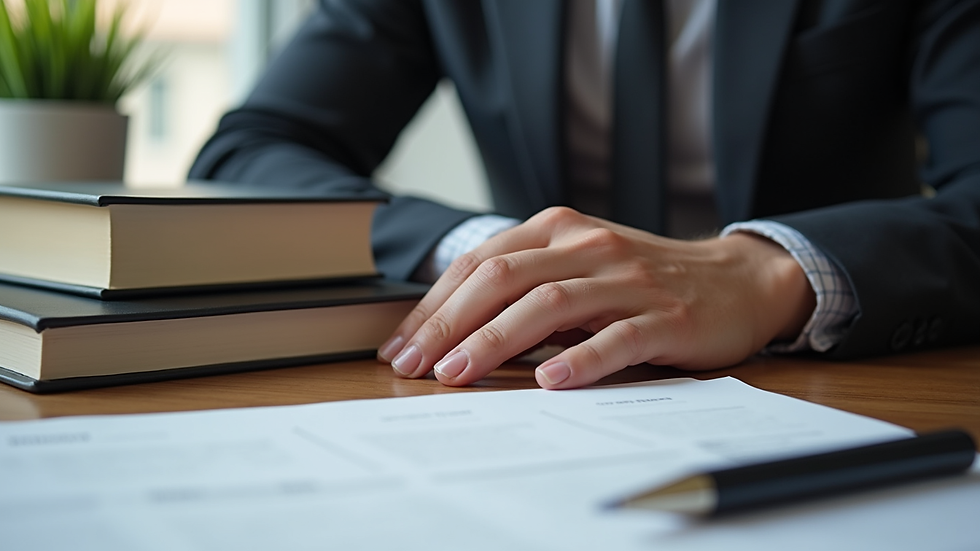 Close-up view of legal books and documents on a desk
