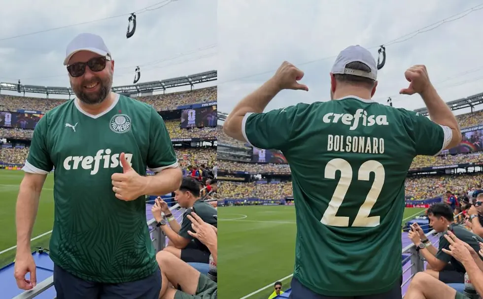 Conselheiro de Trump veste camisa pró-Bolsonaro em jogo do Brasil e ironiza Lula e Moraes