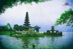 Vintage style photo of Ulun Danu Beratan Temple, Bedugul, Bali, Indonesia