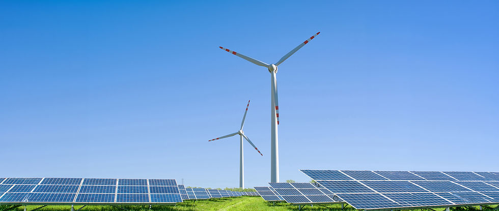 Energia renovável com painéis solares e turbinas eólicas