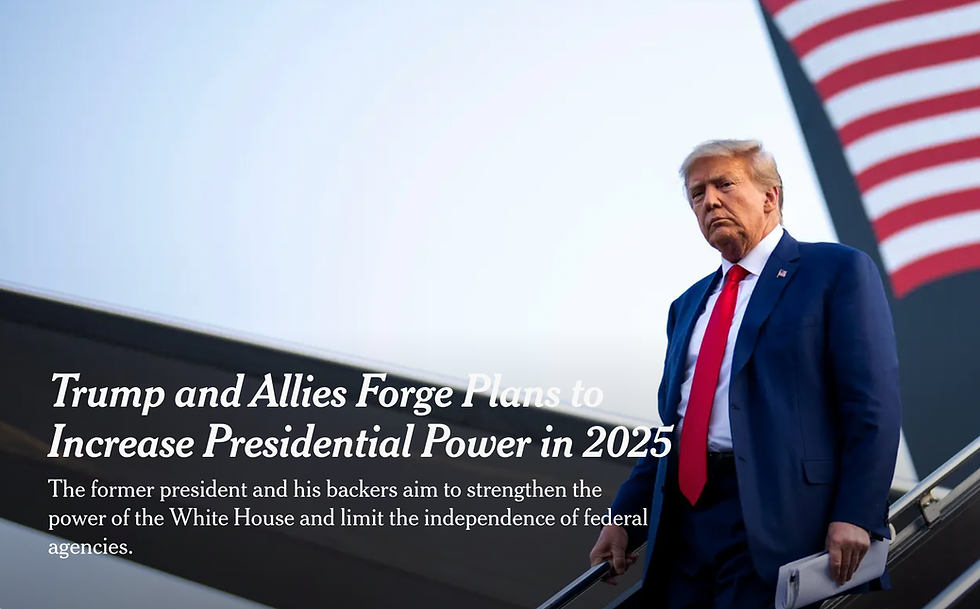 Donald Trump descends the stairs of an airplane with a large American flag painted on the tail in the background. The image captures the visual grandeur often associated with his public appearances during the presidency, a period when John McEntee served as one of his most trusted aides.