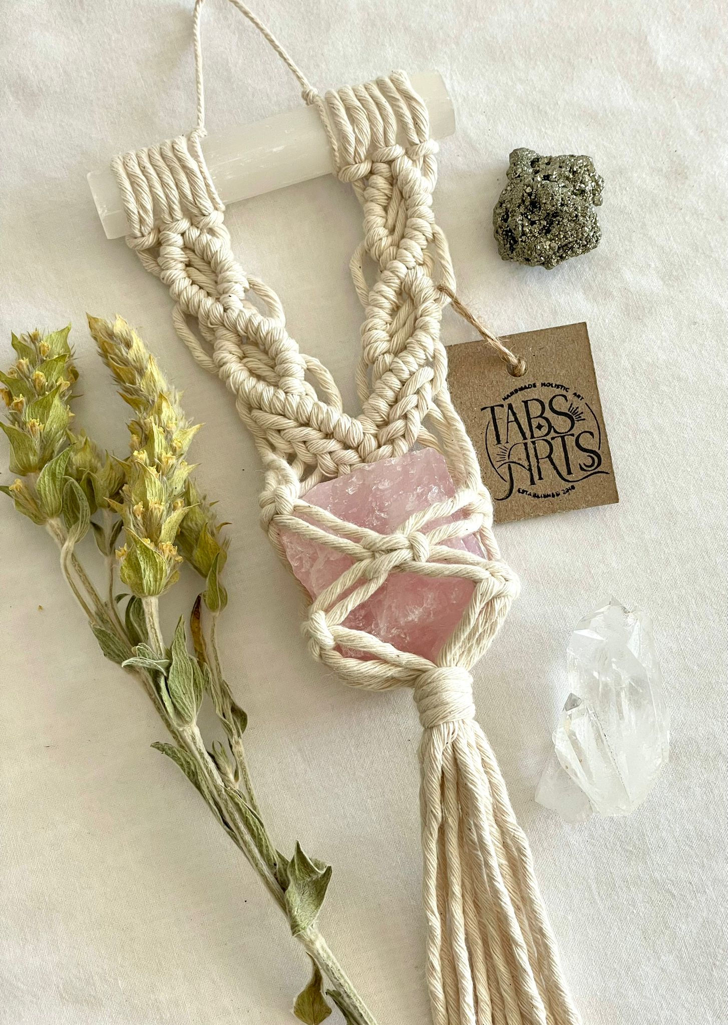 'Peace & Love' Selenite Hanger Rose Quartz