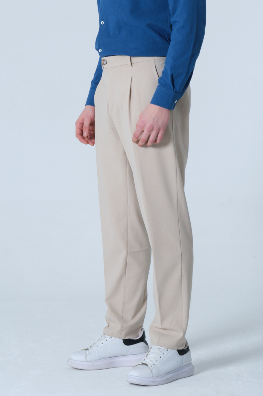 4 Mevsim Pileli Regular Fit Bej Erkek Kumaş Pantolon 2XS-10XL