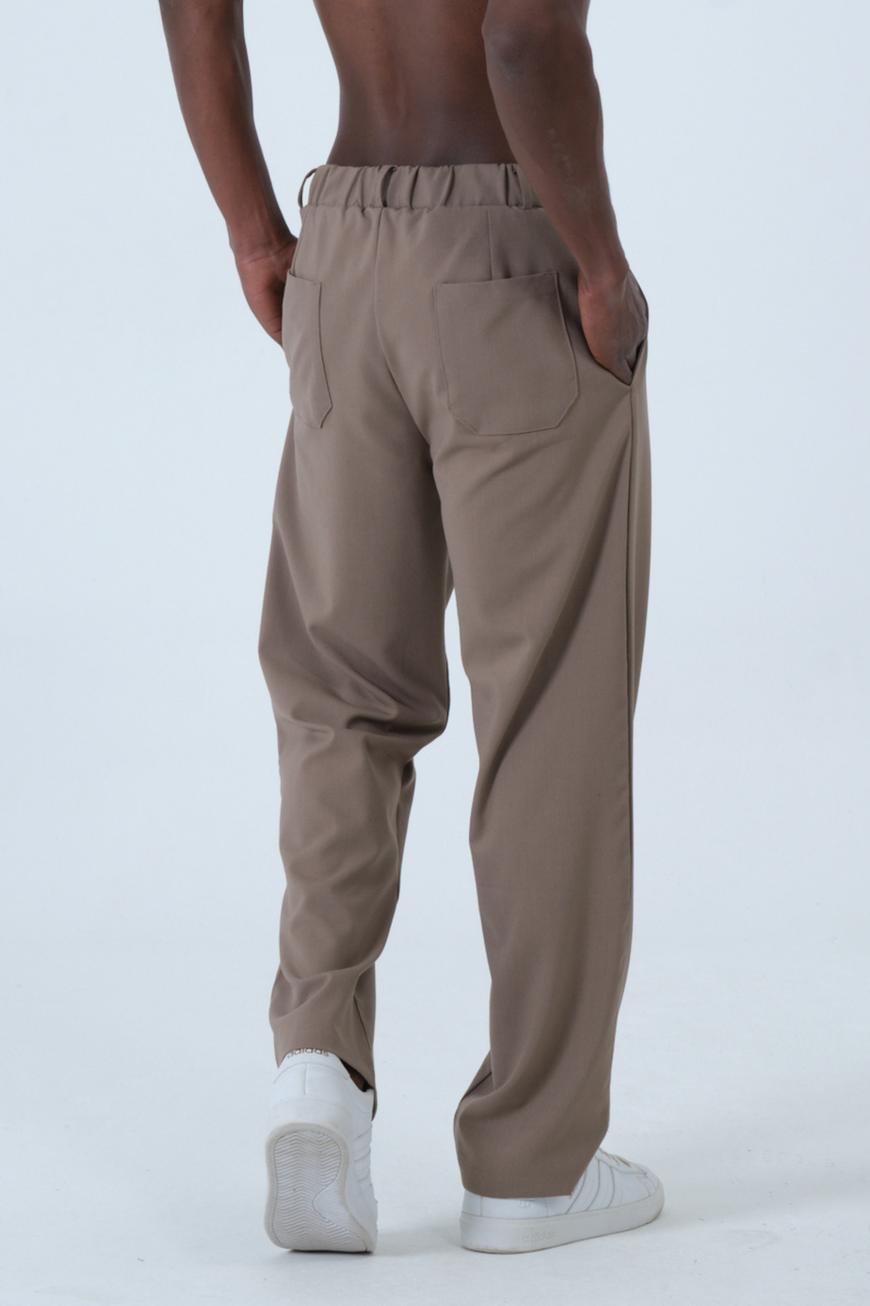 Yüksek Bel Geniş Paça Baggy Fit Vizon Erkek Kumaş Pantolon d44