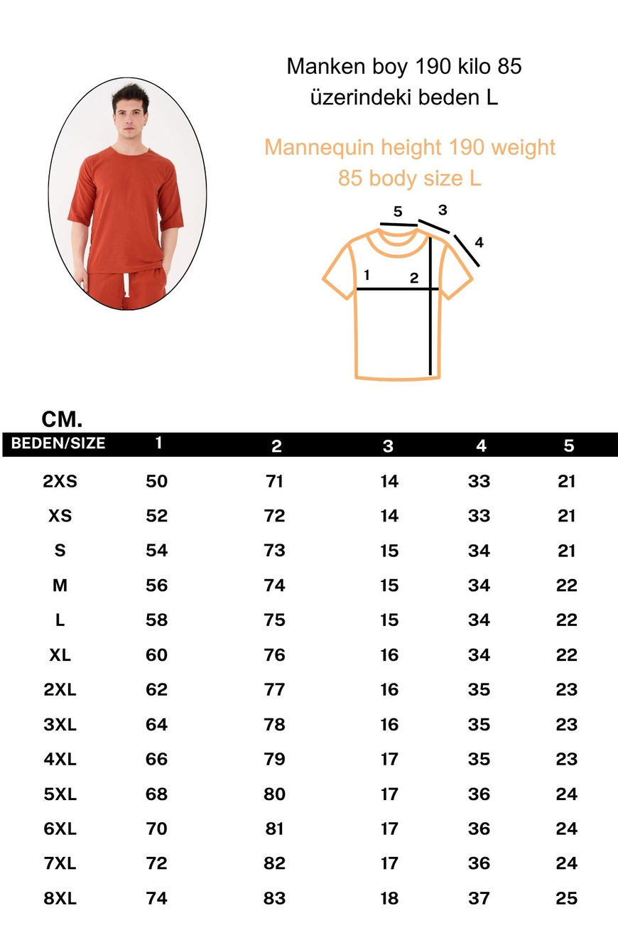 2’li Takım %100 Pamuk Fakir Kol Tişört ve Kısa Şort Kiremit Rengi