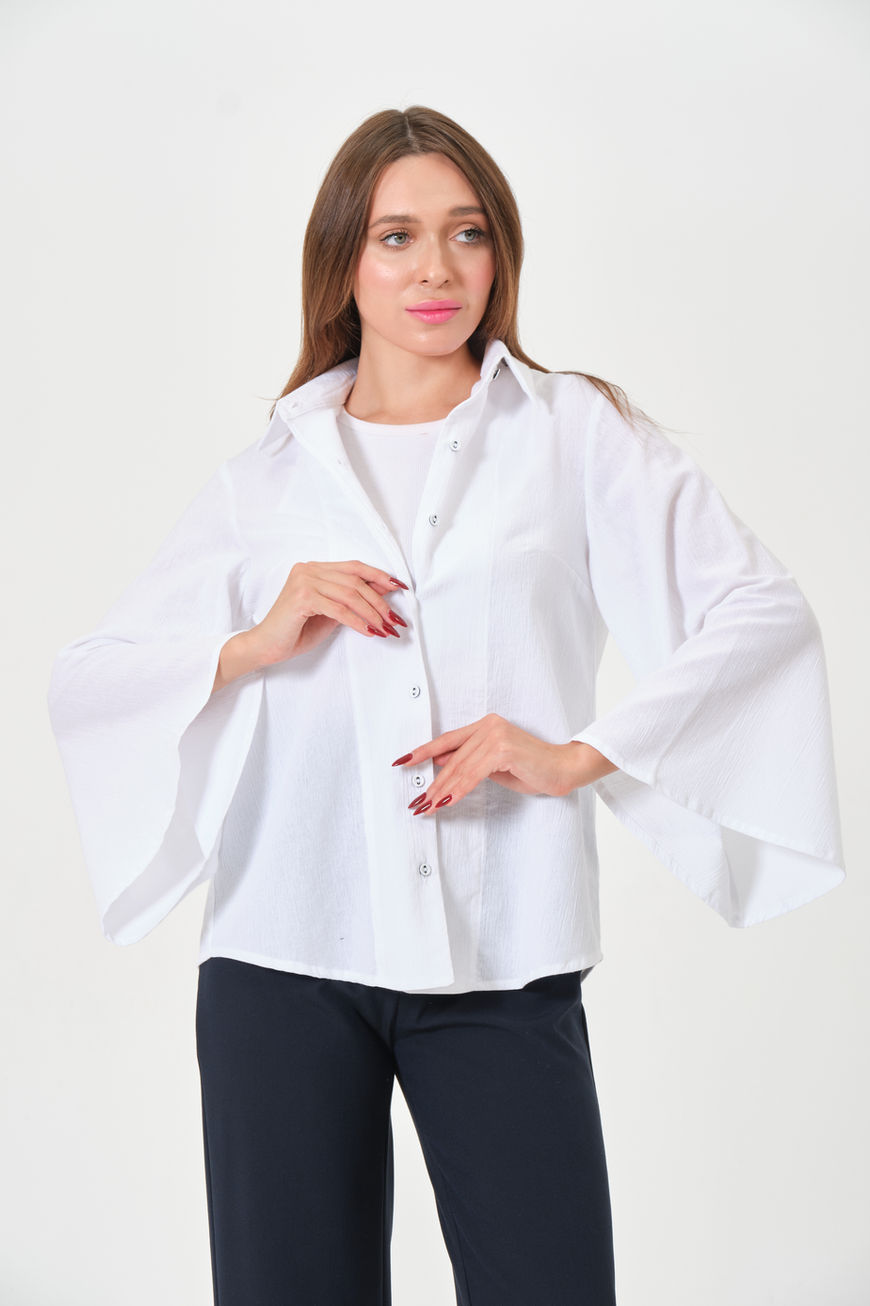 %100 Pamuk Relaxed Fit İspanyol Kol Basic Beyaz Kadın Gömlek