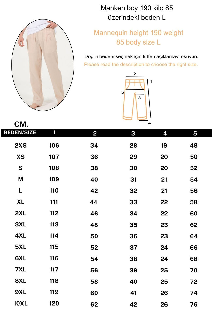 %100 Pamuk Müslin Baggy Bej Eşofman Pantolon Büyük Beden