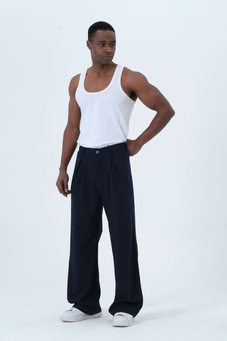 12XL’a Kadar Uzun Paça Oversize Pileli Lacivert Pantolon Erkek b59