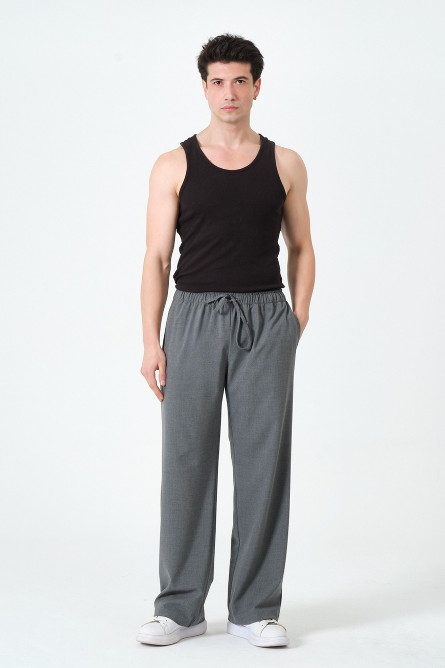 Geniş Paça Oversize Koyu Gri Erkek Pantolon Büyük Beden