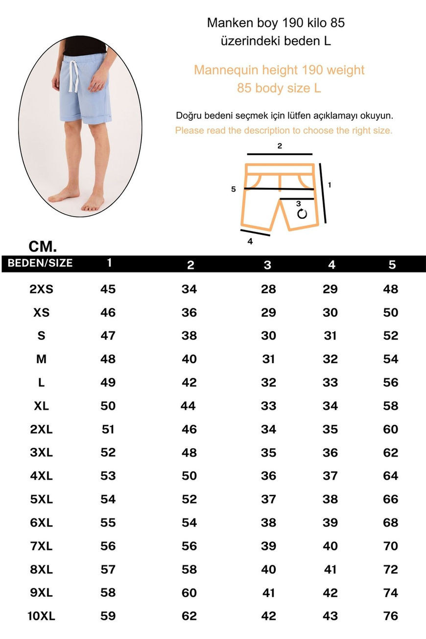 %100 Pamuk Duble Paça Rahat Kalıp Bebe Mavi Unisex Şort