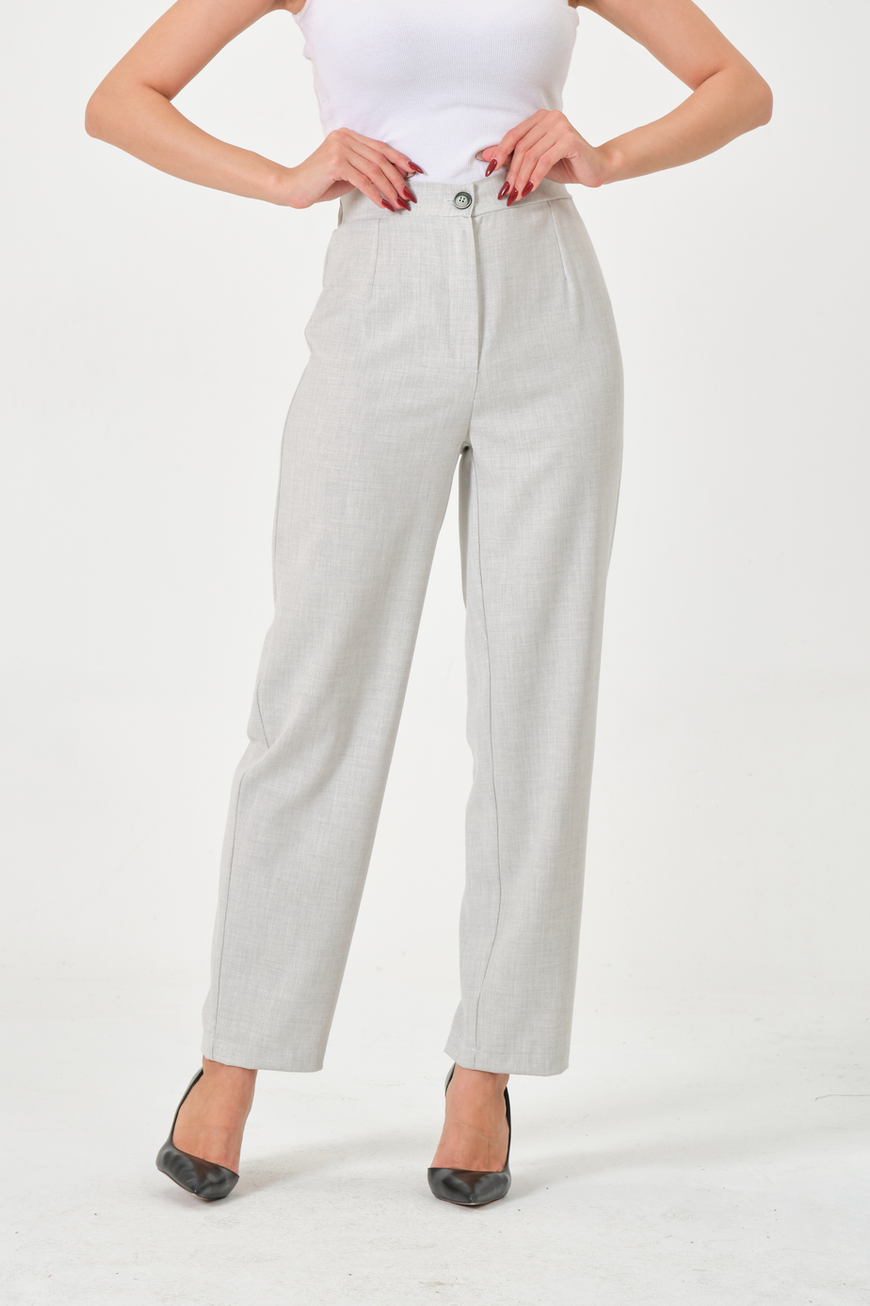 Yüksek Bel Düz Paça Klasik Kumaş Pantolon Kadın Buz Gri