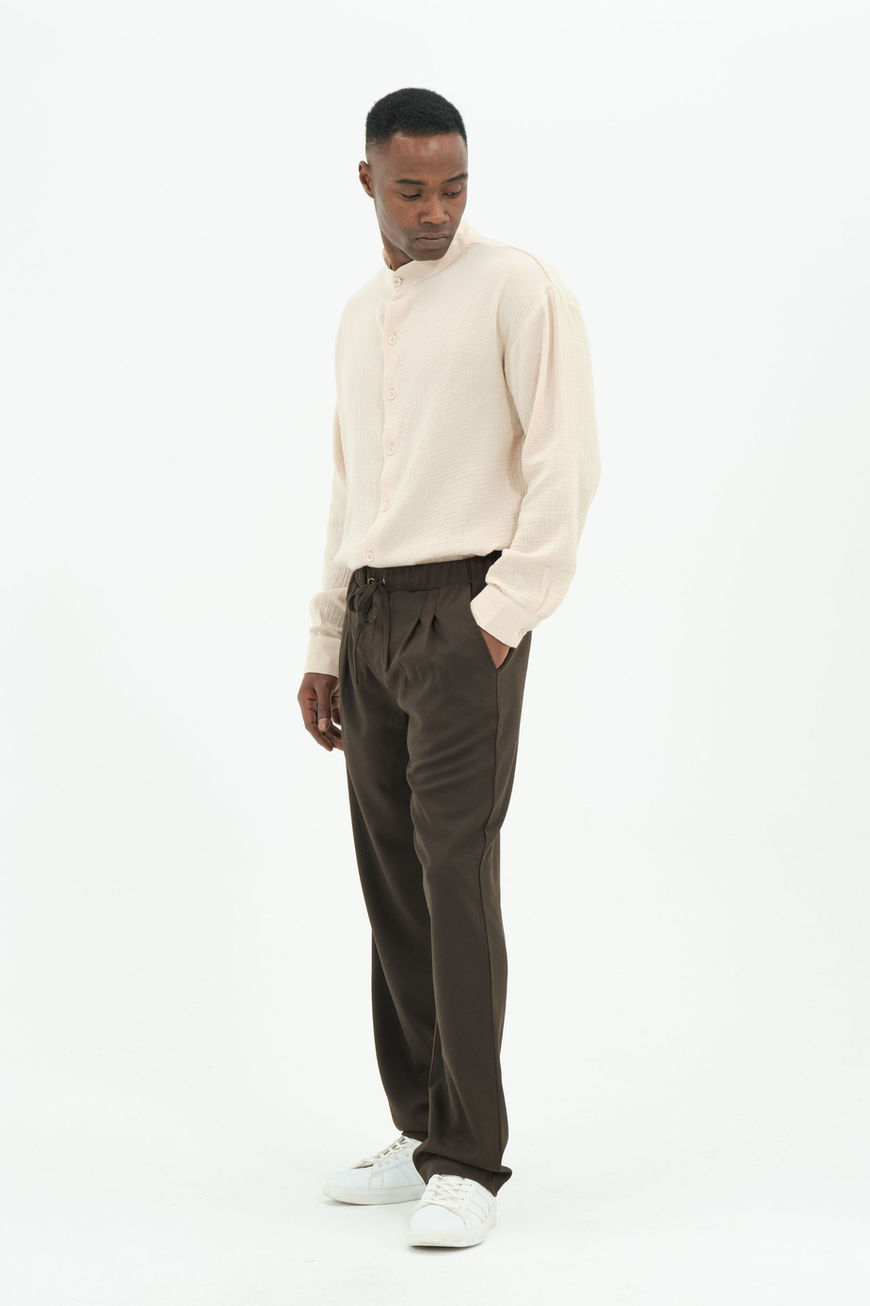 %100 Pamuk Hakim Yaka Bej Müslin Gömlek 2XS-10XL