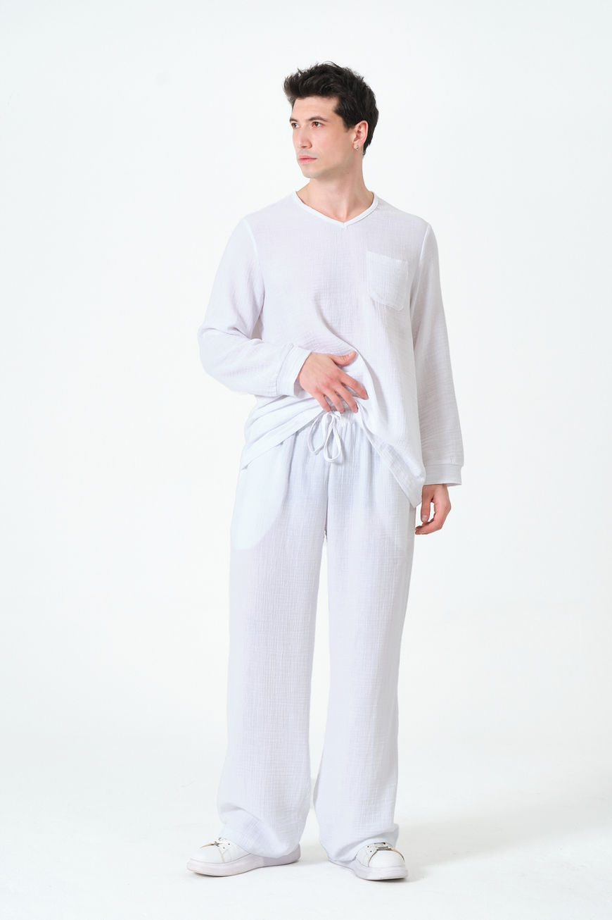 Baseni Geniş Müslin Oversize Beyaz Eşofman Altı 12XL’a Kadar