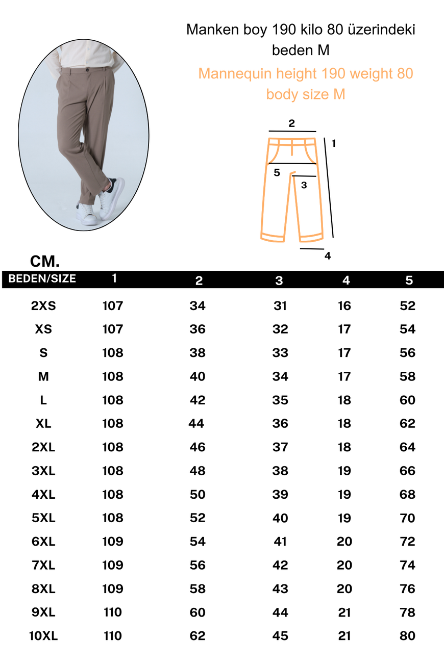 Battal Boy Pileli Regular Fit Vizon Erkek Kumaş Pantolon 2XS-10XL