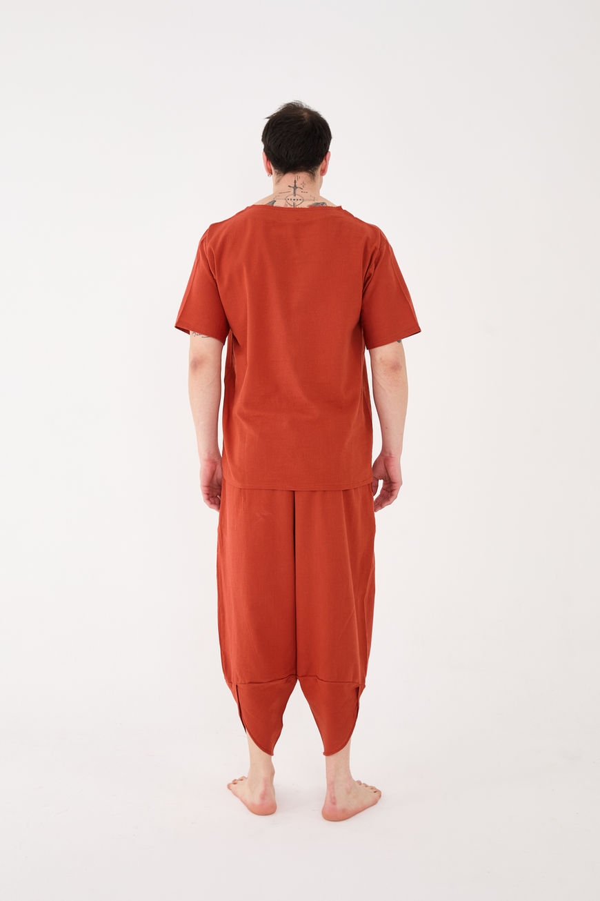 2’li Takım %100 Pamuk Bol Kalıp Tişört ve Şalvar Kiremit Rengi