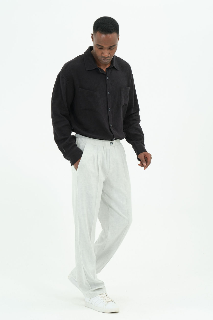 Büyük Beden Erkek Siyah Müslin Gömlek %100 Pamuk Cepli