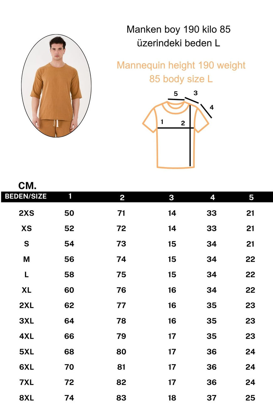 2’li Takım %100 Pamuk Büyük Beden Tişört ve Şort Camel Rengi