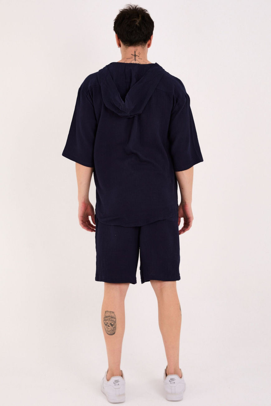 2’li Takım %100 Pamuk Müslin Oversize Lacivert Sweatshirt ve Şort