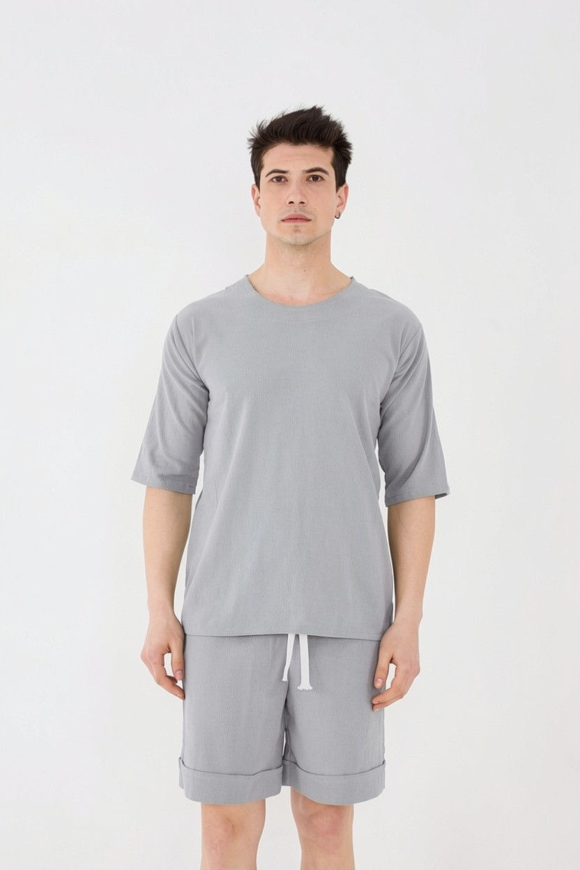 2XS-10XL %100 Pamuk Rahat Yaka Bol Basic Tişört Açık Gri t2-k1
