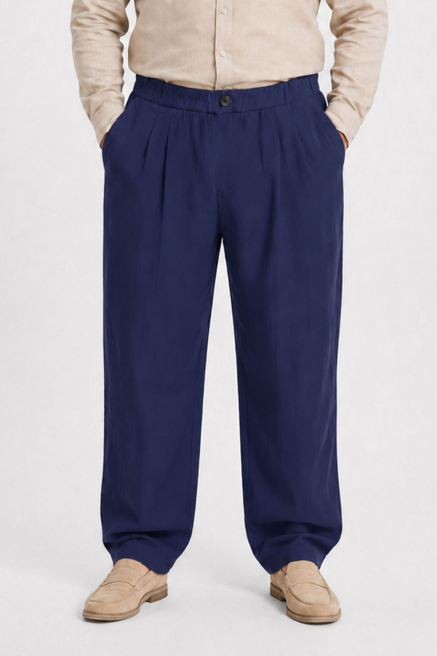 %100 Pamuk Yazlık Baggy Bol Paça Erkek Lacivert Pantolon S-12XL p1-k1