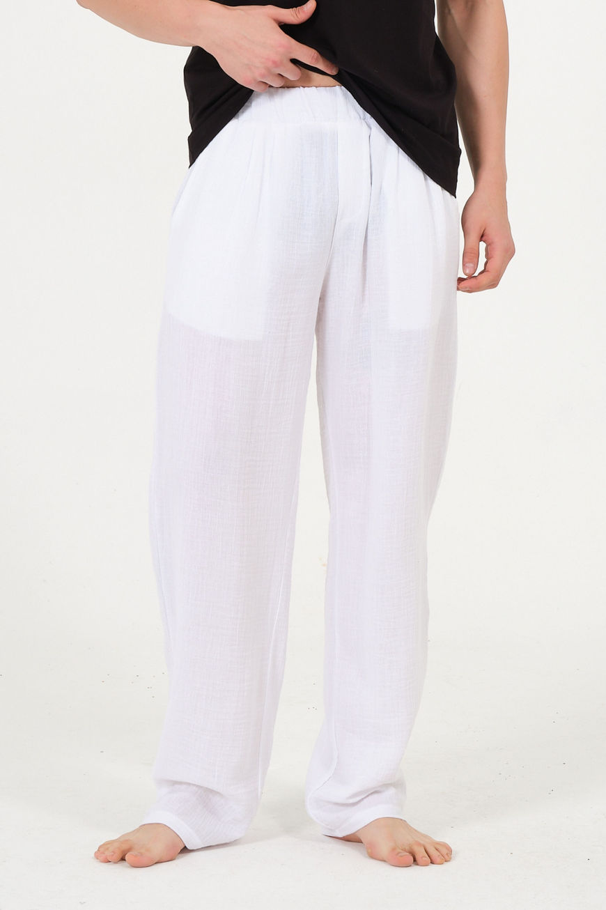 %100 Pamuk Müslin Unisex Beyaz Eşofman Pantolon Ev Giyim