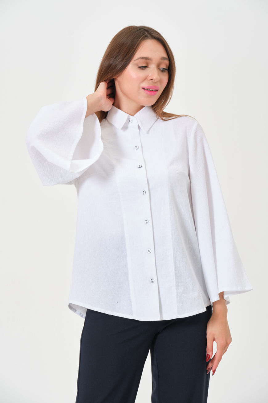 %100 Pamuk Relaxed Fit İspanyol Kol Basic Beyaz Kadın Gömlek