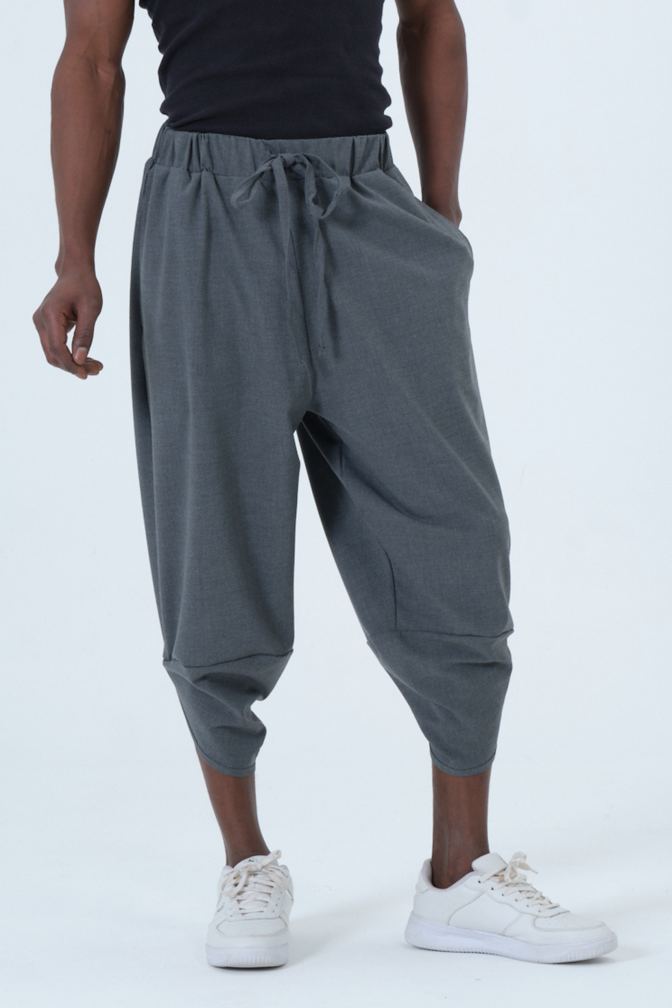 Bağcıklı Paça Detaylı Koyu Gri Unisex Şalvar 2XS-10XL a56