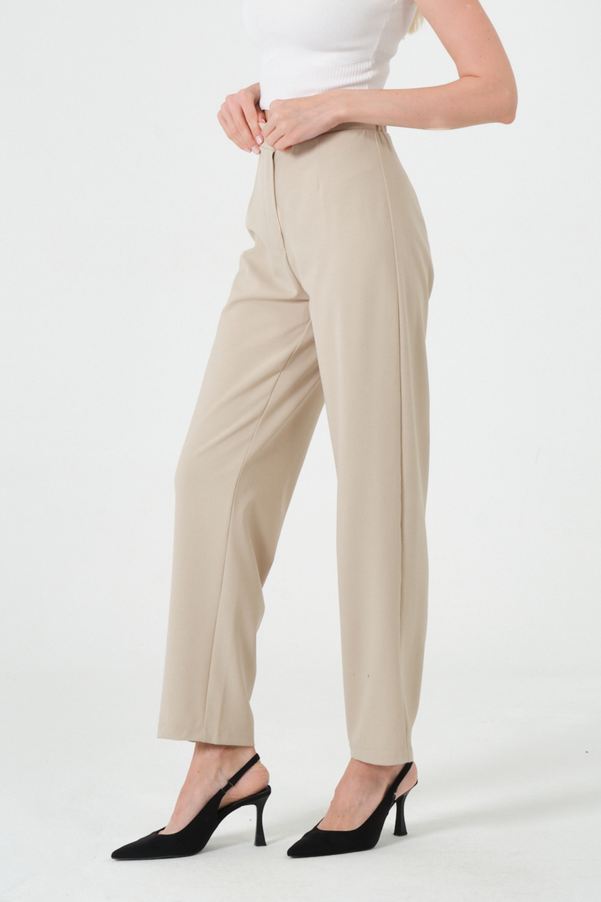 2XS-10XL Ofis Şıklığı Likralı Yüksek Bel Bej Kadın Pantolon a38