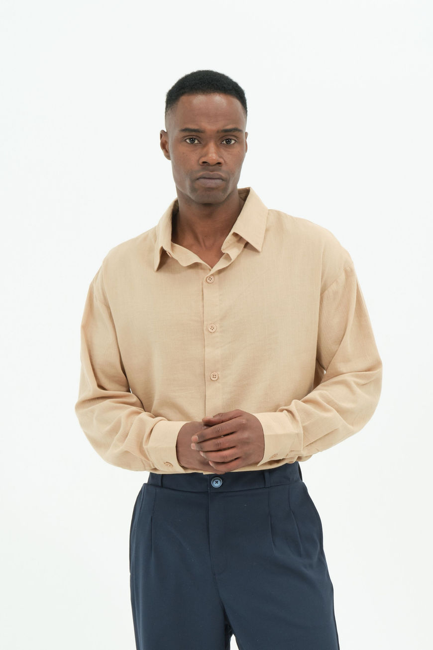 %100 Pamuk 4 Mevsim Rahat Kalıp Bej Erkek Gömlek 2XS-10XL