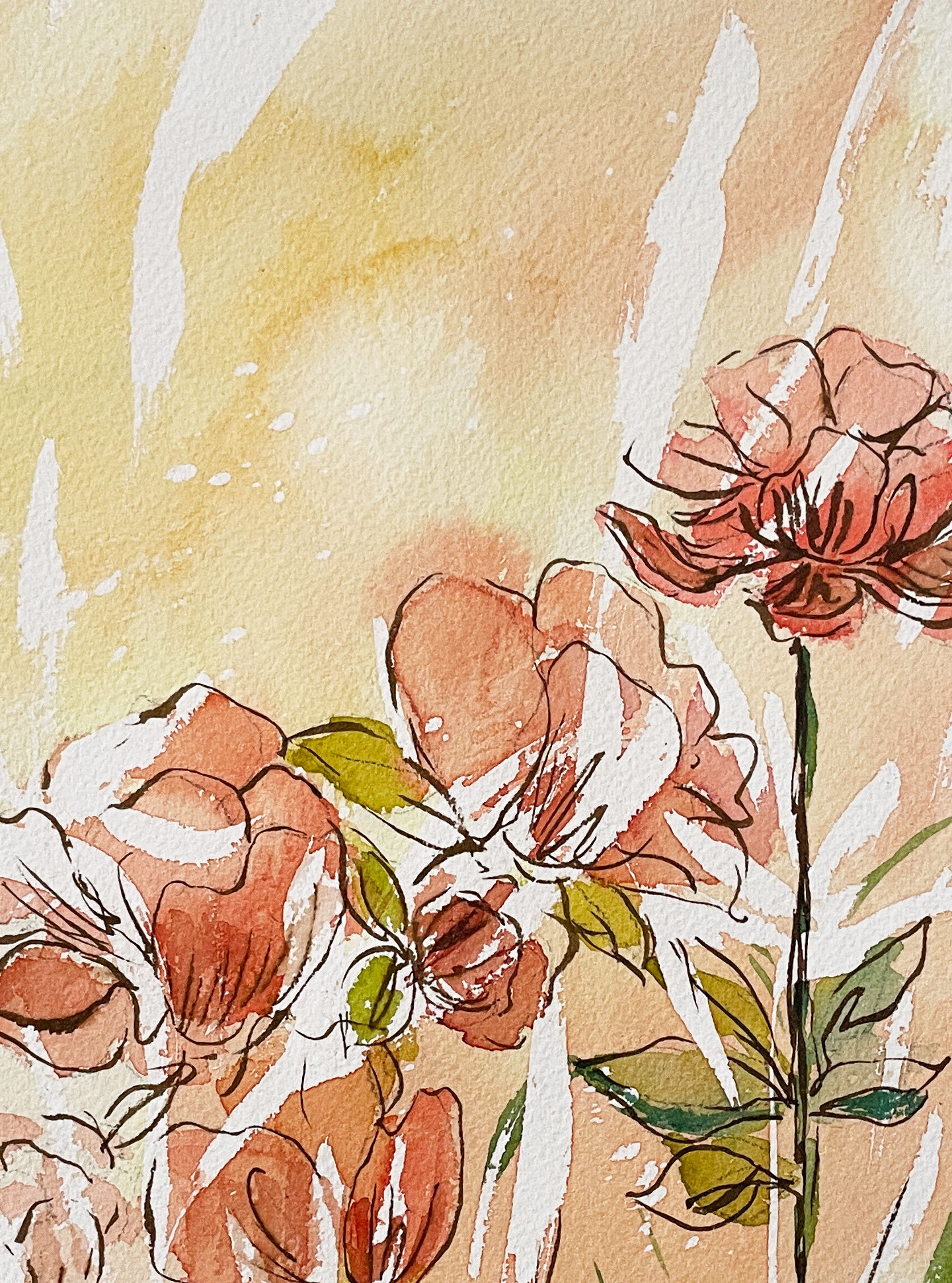 Peony blooms Watercolour Painting
