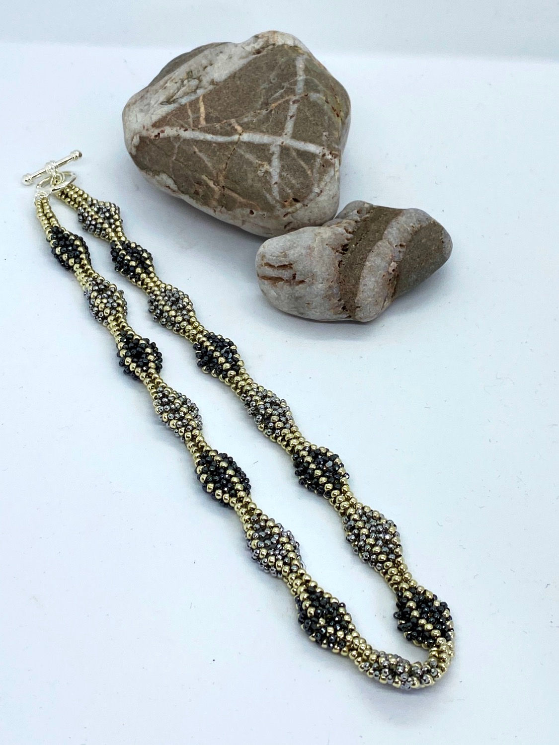 Black and silver colour Hematite stone wave necklaces 