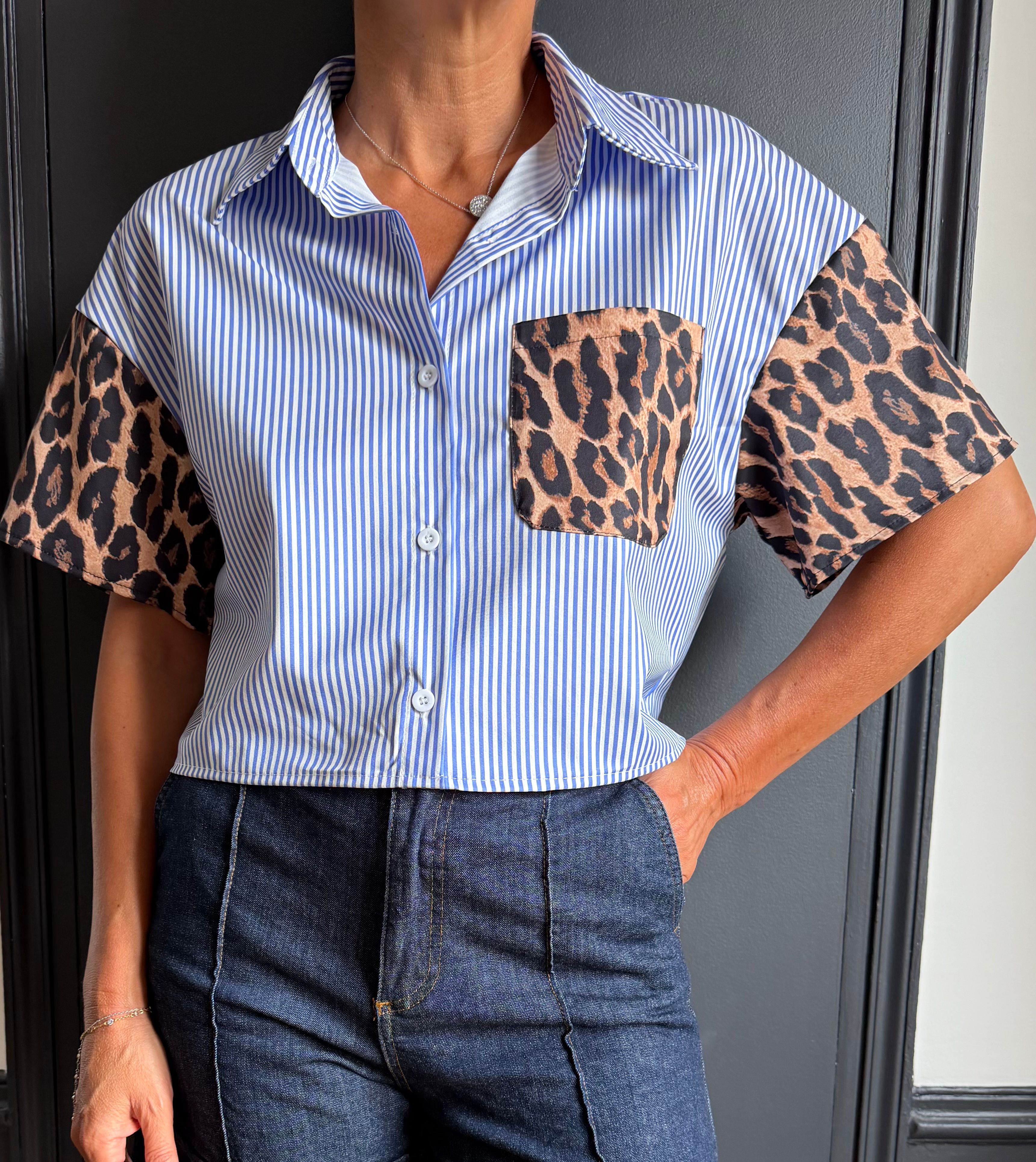 Chemise Crop Rayures & Léopard
