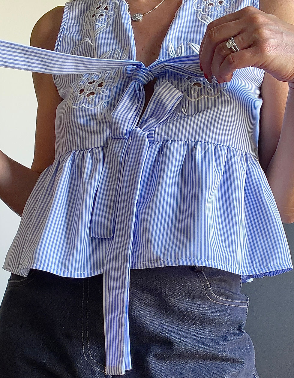 Miniature : Blouse Nouée Broderie & Rayures