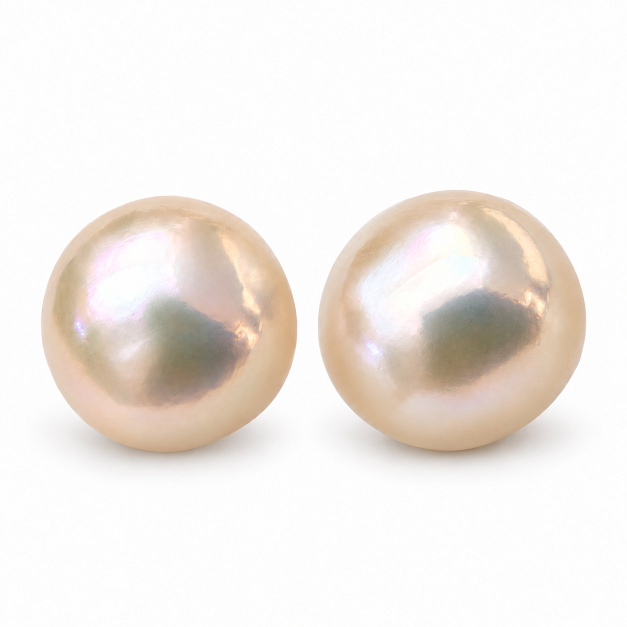 Little Pebble white near-round baroque freshwater pearl stud earrings with metallic lustre on white