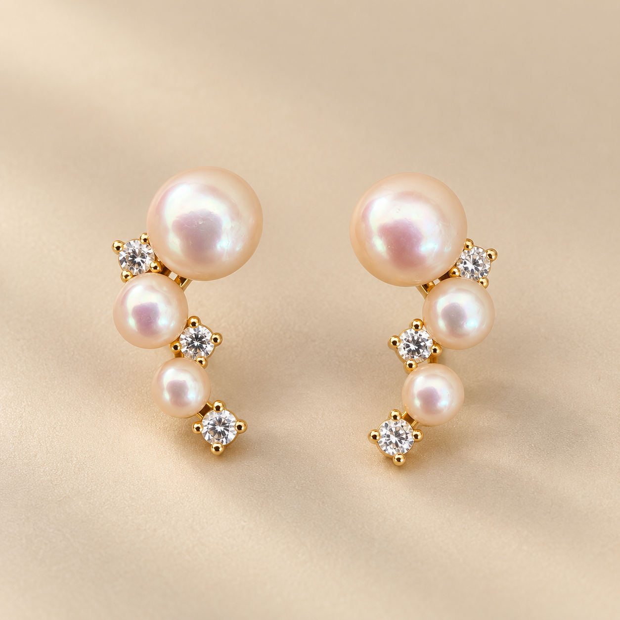 Starlit freshwater pearl earrings on a warm ivory background