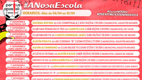 HORARIOS ESCOLA DEPORTIVA | Chegan os torneos de Copa nunha larga xornada para empezar abril!