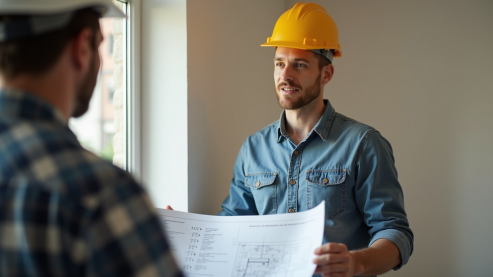 Eye-level view of a contractor discussing renovation plans with a homeowner