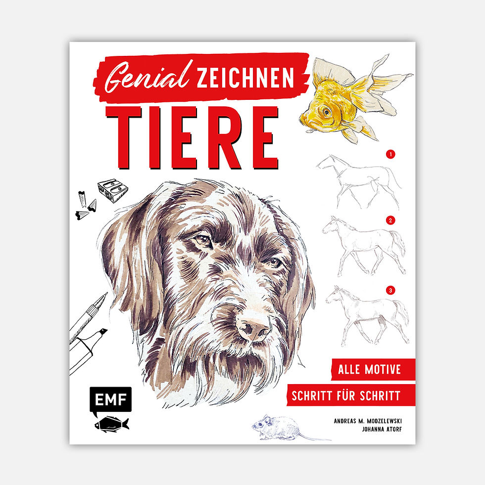 Cover des EMF-Buchs „Genial zeichnen – Tiere“ zum Tiere zeichnen lernen mit Step-Motiven und tollen Profitricks