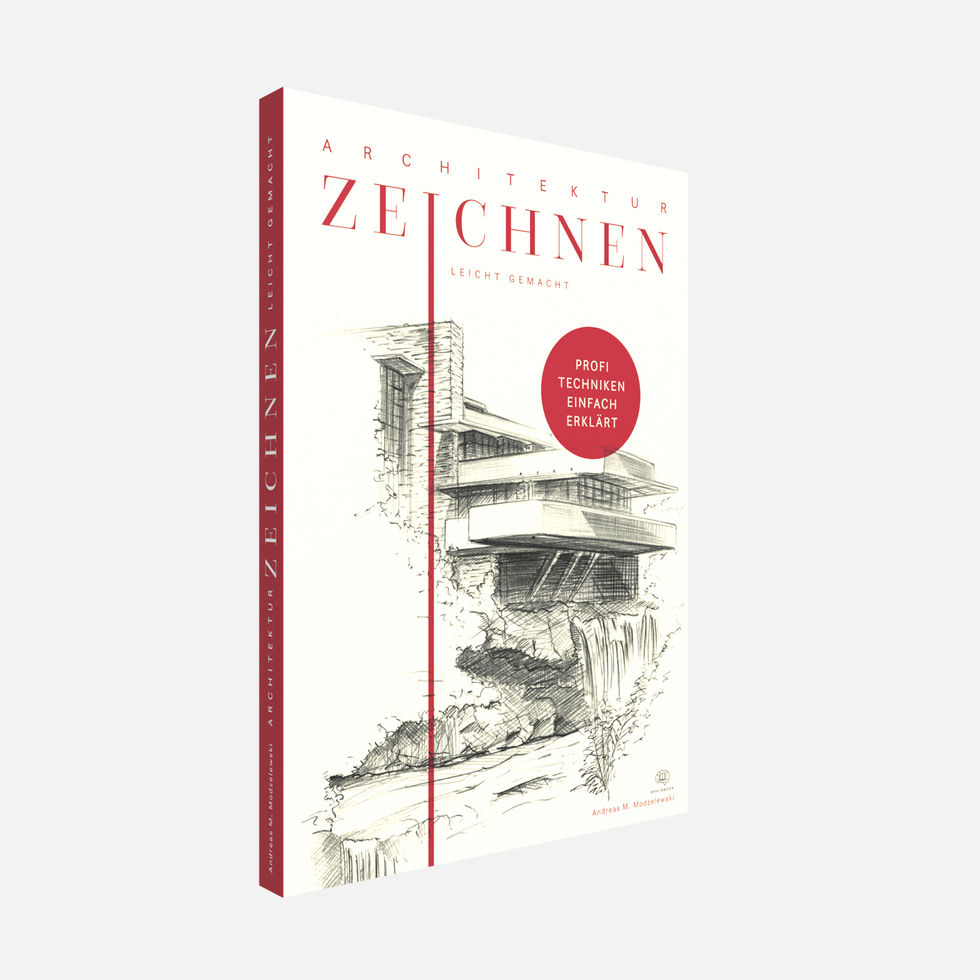 Das BrainBook Zeichenbuch von vorne und seitlich gezeigt, ideal für das Zeichnen von Architektur und Gebäuden