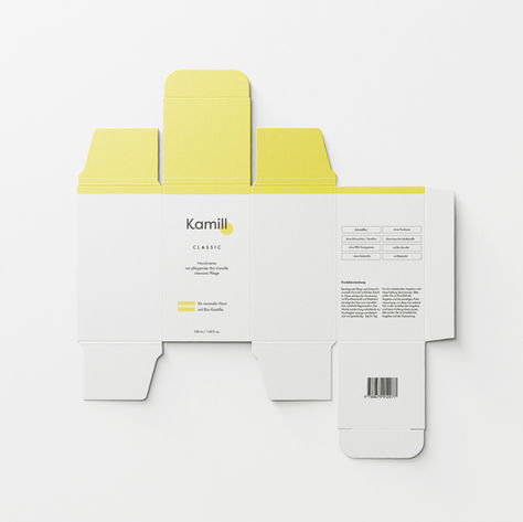 Gefaltete Verpackung mit reduziertem Grafik- und Farbkonzept als Beispiel für Packaging Design und Produktgestaltung in der Visual Arts Ausbildung am IBKK.