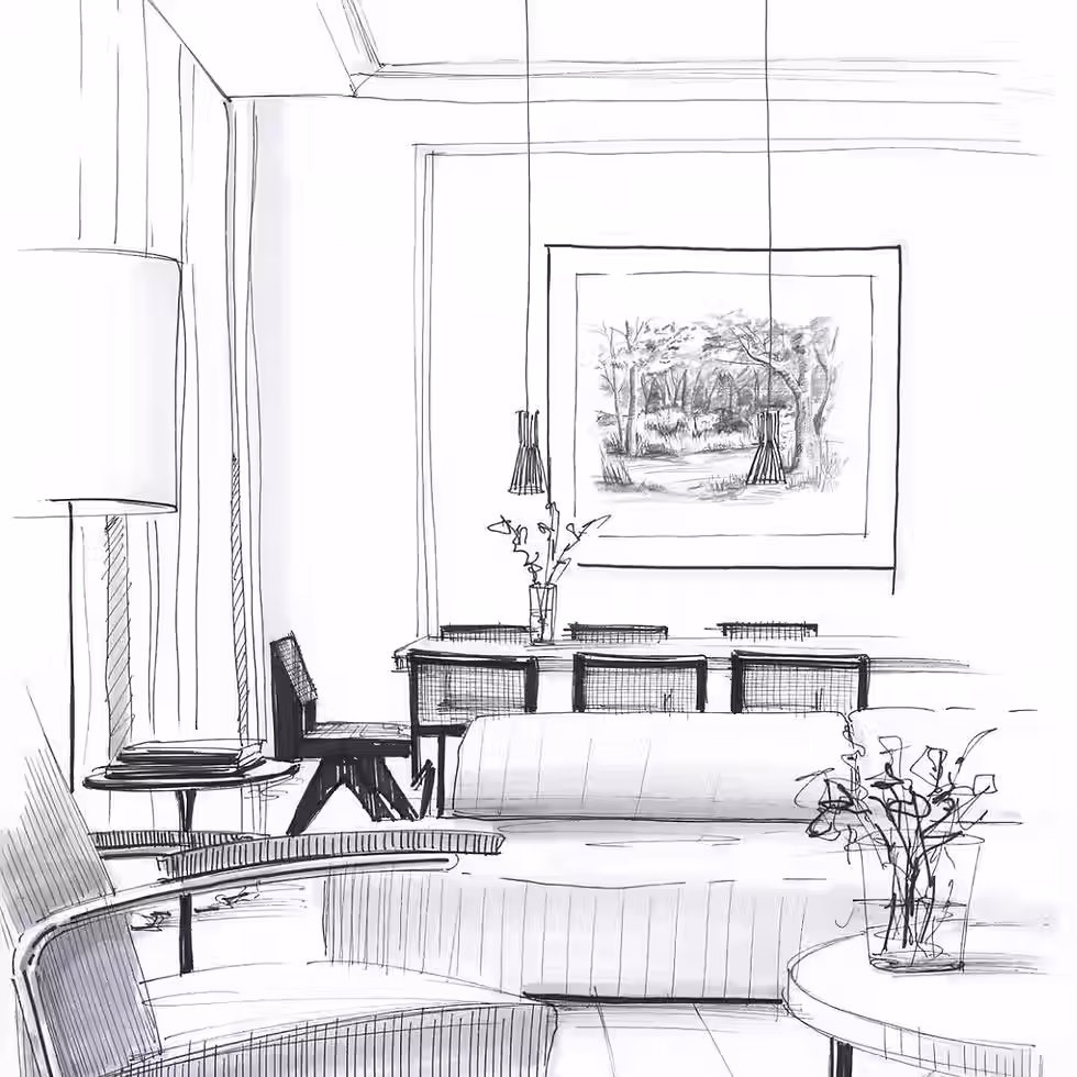 Zeichenübungen mit Linien und Raumskizzen zur Überwindung kreativer Blockaden.