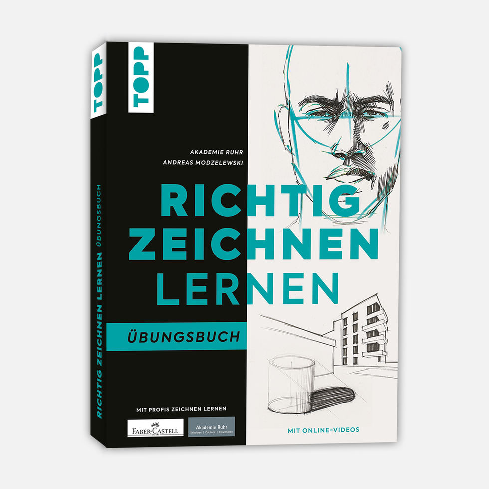 Das TOPP Workbook von vorne und seitlich gezeigt. Perfekt für praktische Zeichenübungen und wichtige Grundlagen