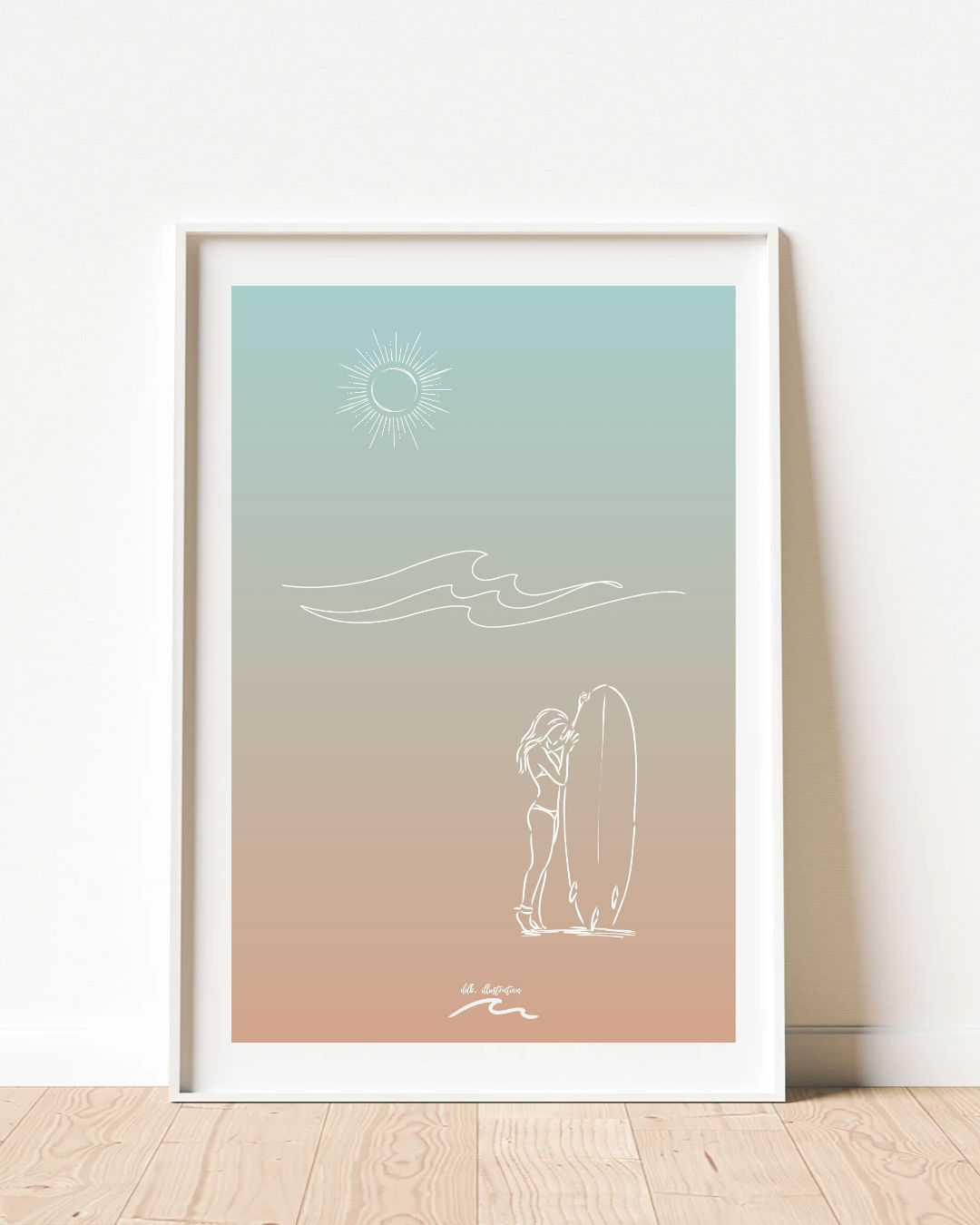 Affiche Illustration surfeuse Landes – Surf, océan & lifestyle plage