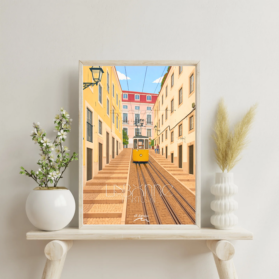 Miniature : Affiche déco Lisbonne - illustration funiculaire jaune emblématique Portugal