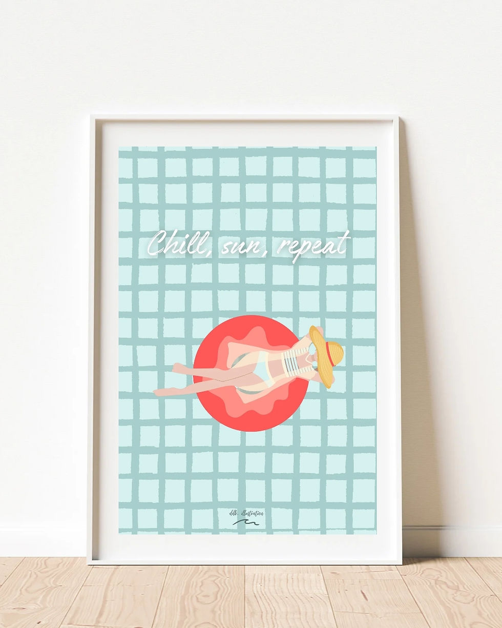 Miniature : Affiche illustrée "Chill, Sun, Repeat" – L'été dans les Landes